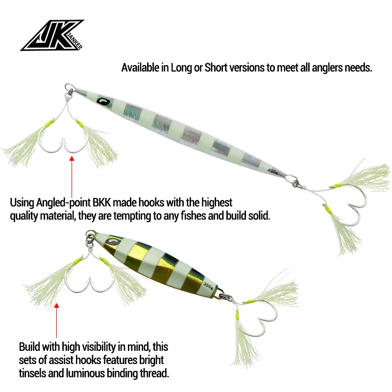 5packs Slow Jigging Twin Assist Hook Glow Saltwater Double Hooks 1/0 2/0 3/0 4/0 5/0 Fishhooks Fishing Tackle