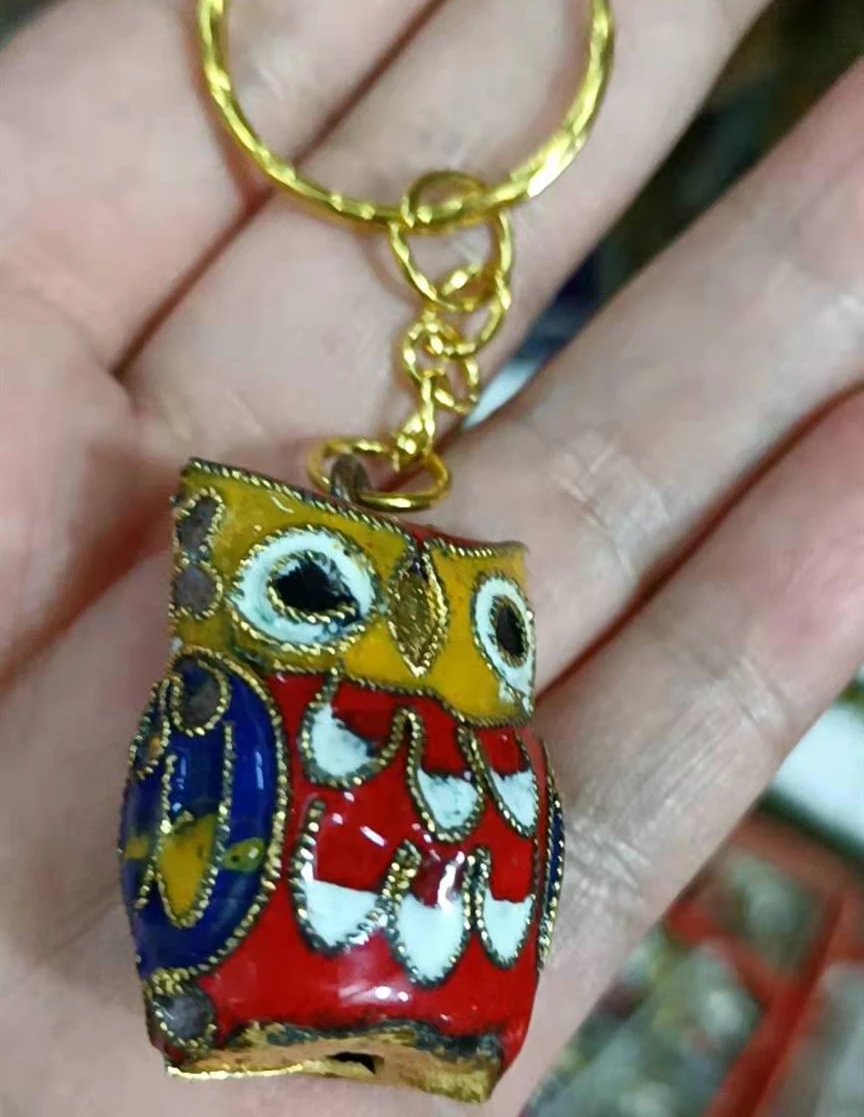 10pcs Handmade Cloisonne Enamel Filigree Colorful Owl Keychains Charms Keyrings Traditional Chinese Crafts Animal Key Holders