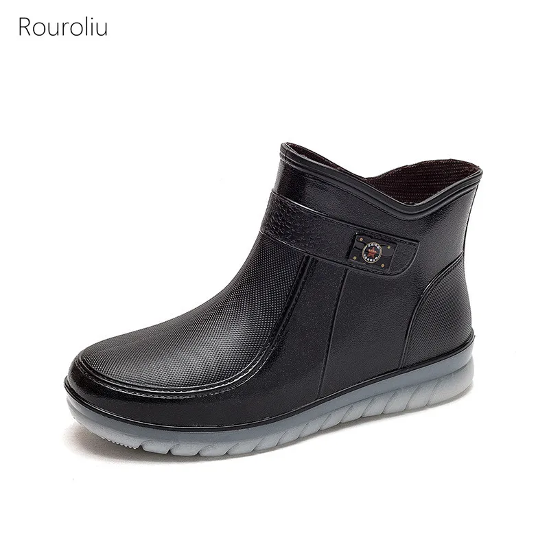 Mulheres nova moda cor sólida tornozelo sapatos de chuva feminino ao ar livre antiderrapante trabalho botas de água outono inverno plataforma rainboots