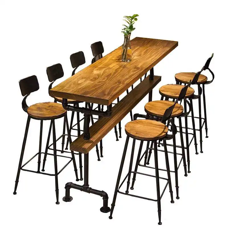 Retro Coffee Shop Industrial Style Solid Wood Wall High Bar Tables