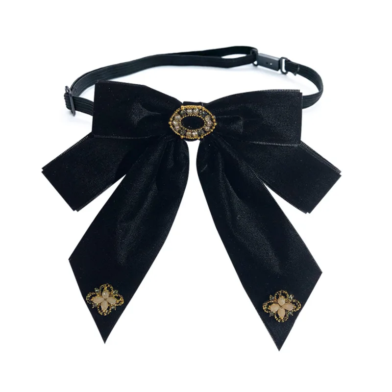 Retro Samt Fliege Brosche Pins Stoff Blume Strass Krawatte Weibliche Hemd Kragen Luxulty Schmuck für Frauen Zubehör – Detail 4