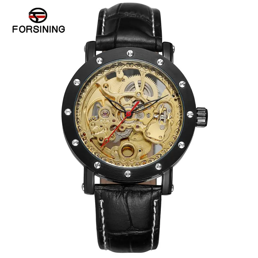 FORSINING Men and women mechanical Watch Circular hollow black belt Mechanical Watch Black watch