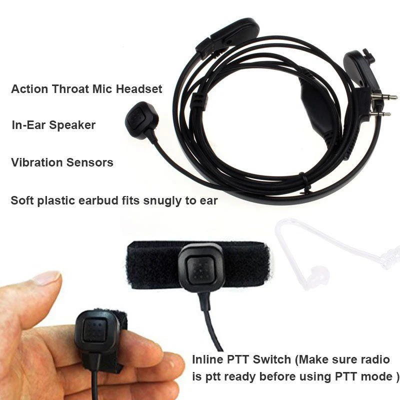 Throat Mic Earpiece Headset Finger PTT  Radio Transceiver For Baofeng UV5R 888s Radio Walkie Talkie For KENWOOD NX220/NX320