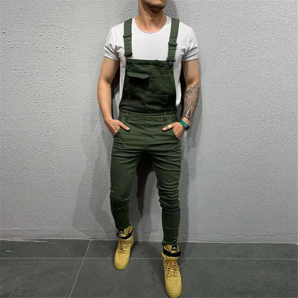 Men\'s Denim Dungaree Bib Overalls Jumpsuits Moto Biker Jeans Pants Trousers Plus Size Mens Casual Overalls