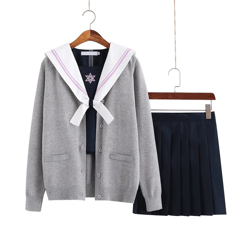 Marineblauw Jk Uniform Herfst Zomer Korte/Lange Mouw Japanse Schooluniformen Voor Meisjes Sailor Plooirok Jk Sets uniform Xxl