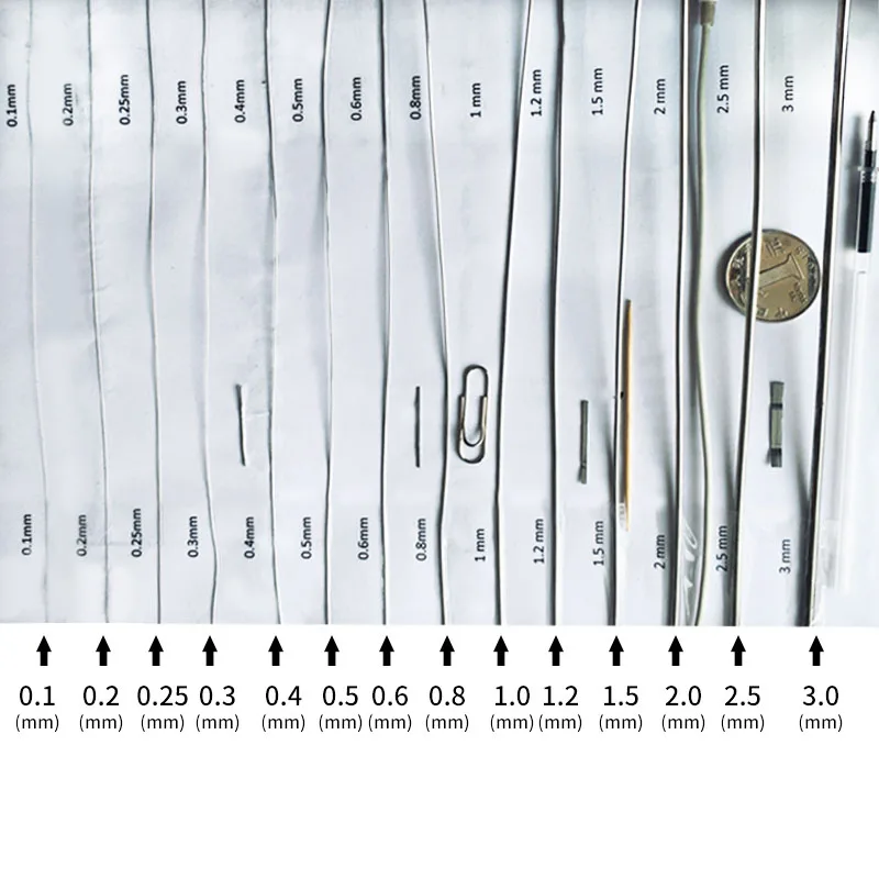 0.2mm - 3mm 304 Stainless Steel Rope Single Bright Hard Wire Various Lengths 1Meter / 5Meters