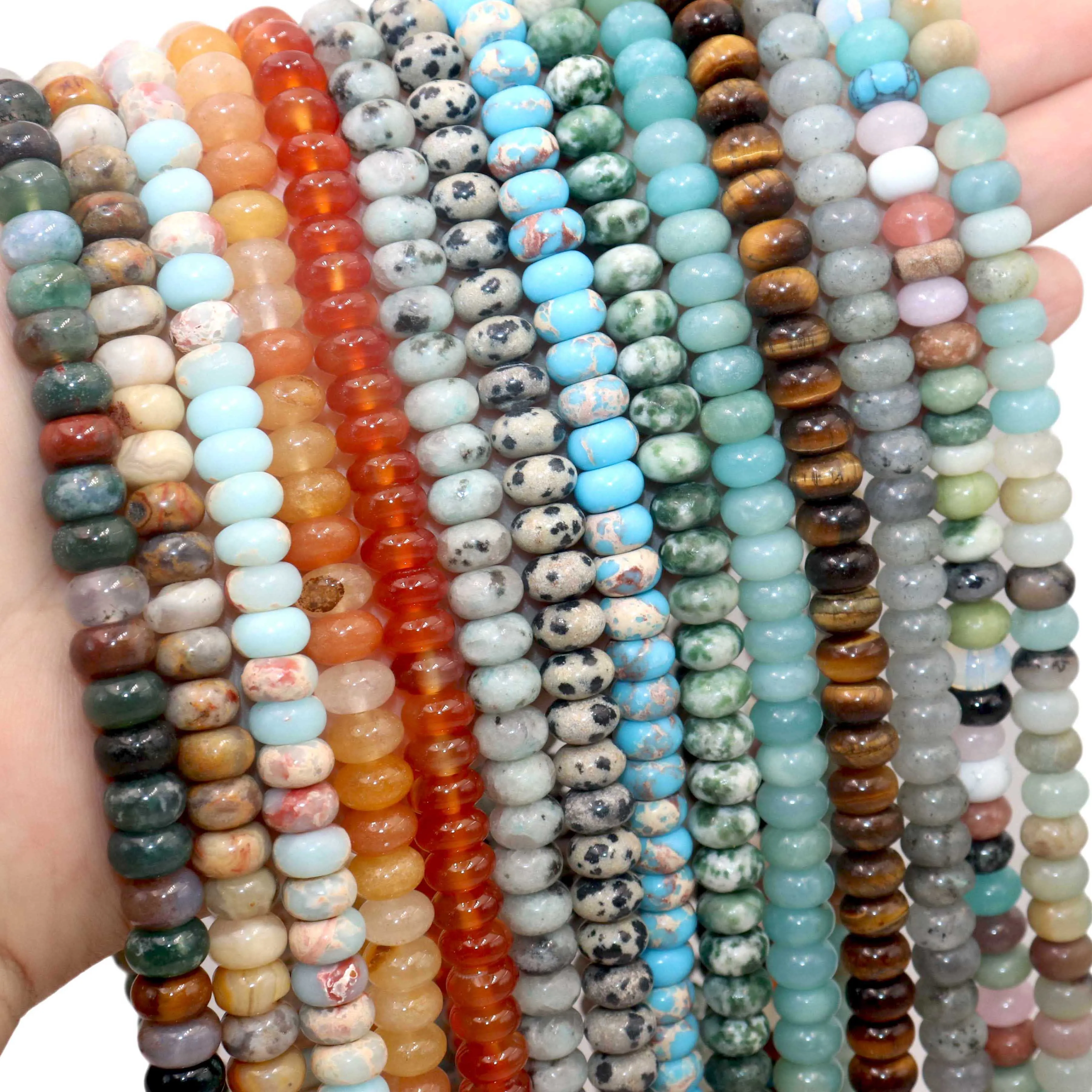 6 8mm Natural Stone Spacers Round Turquoises Agates Jades Amazonite Flat Beads For Jewelry Making DIY Bracelet Accessories