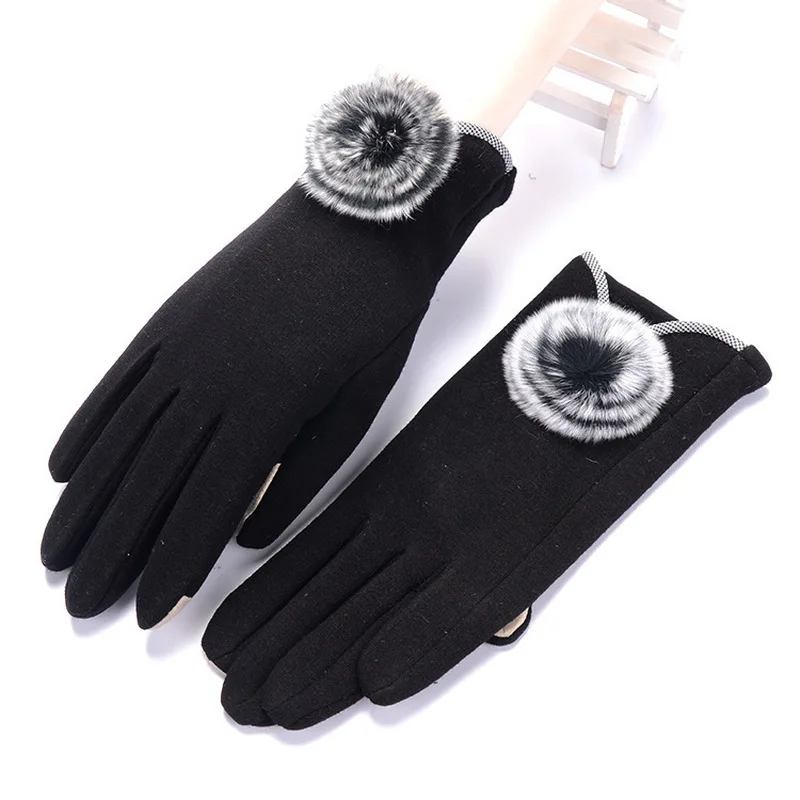 Guantes suaves de terciopelo para mujer, manoplas elásticas a prueba de viento para ciclismo, con bola de interior y pantalla táctil, estilo sencillo y a la moda, para invierno