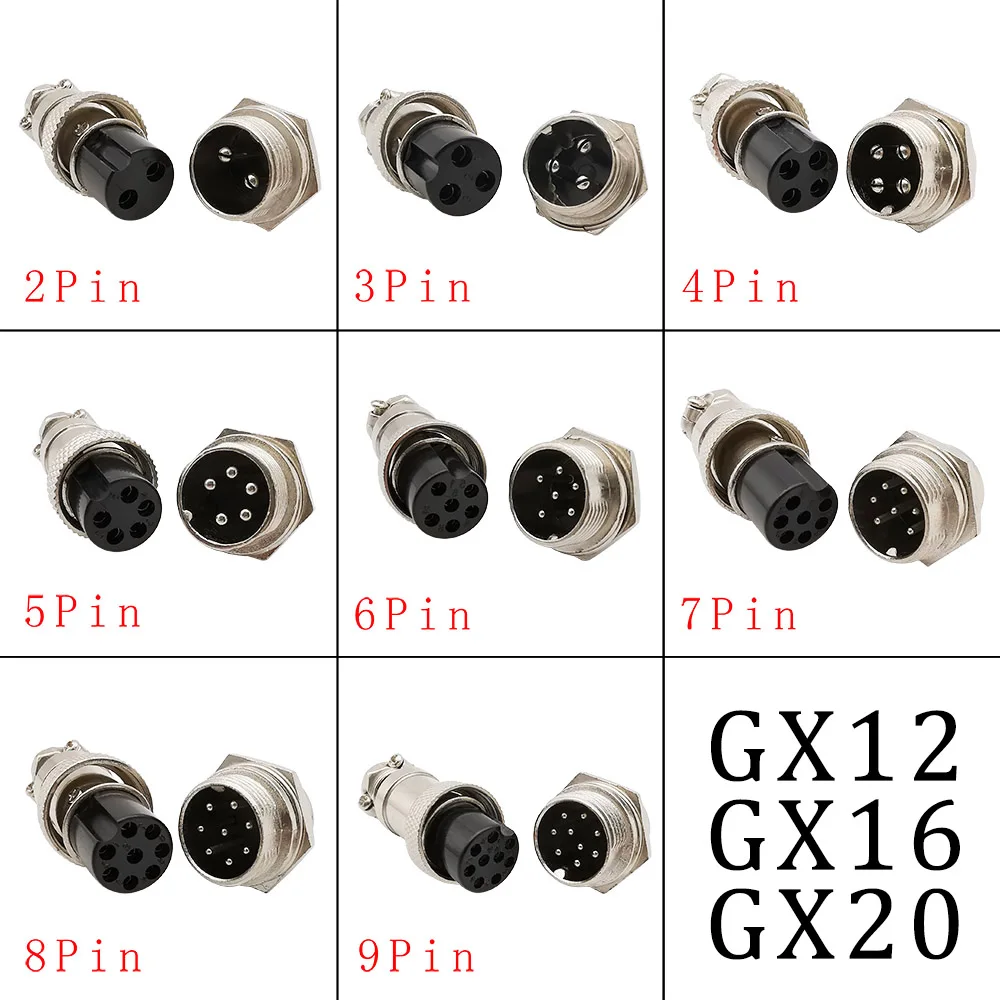 1Set GX12 GX16 GX20 Circular Aviation Connector 2/3/4/5/6/7/8Pin Male Plug Female Socket 12/16/20mm Wire Panel Quick Adapter