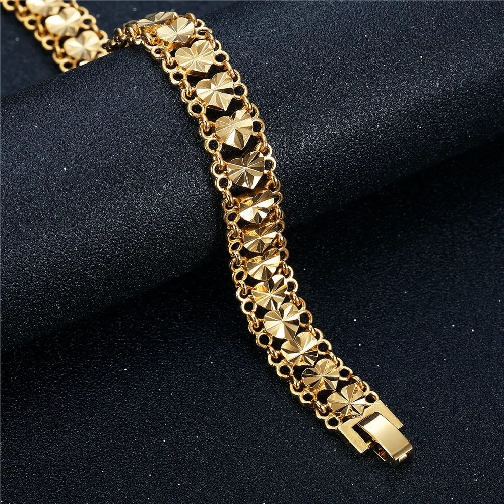 Punk Chunky Hand Chain Bracelet 12MM Gold Color Heart Wristband Bracelets For Men Women Fashion Jewelry Braslet