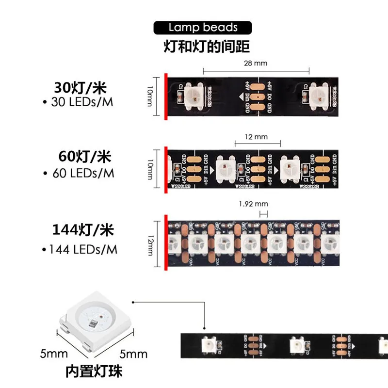 0.5-1M/Batch WS2812B WS2812 Led Licht Met Zwart/Wit Pcb Waterdichte IP30/65/67 DC5V