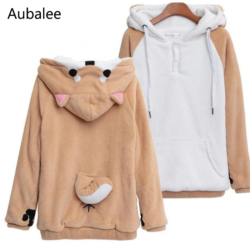 Japanese Shiba Inu Hoodie Anime Kawaii Women Sweatshirts With Ears Cute Muco Dog Pullover lovely Cartoon Winter Coat