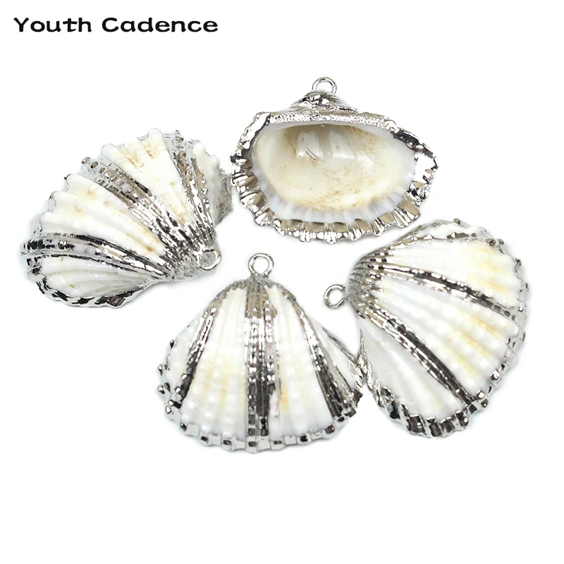 

4pcs/pack Natural Marine Shell Pendant Red Purple Blue Shell Fan Pendant For Jewelry Making DIY Bracelet Necklace Accessories