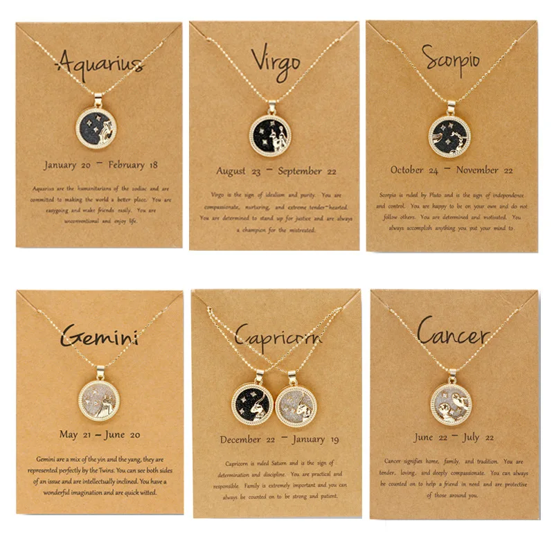 Day And Night 12 Zodiac Constellations Pendants Necklace For Women Men Virgo Libra Scorpio Sagittarius Capricorn Birthday Gift