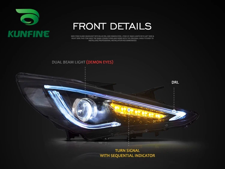 

KUNFINE Car Styling Car Headlight Assembly For Hyundai Sonata 2011-2014 LED Head Lamp Car Tuning Light Parts Plug And Play