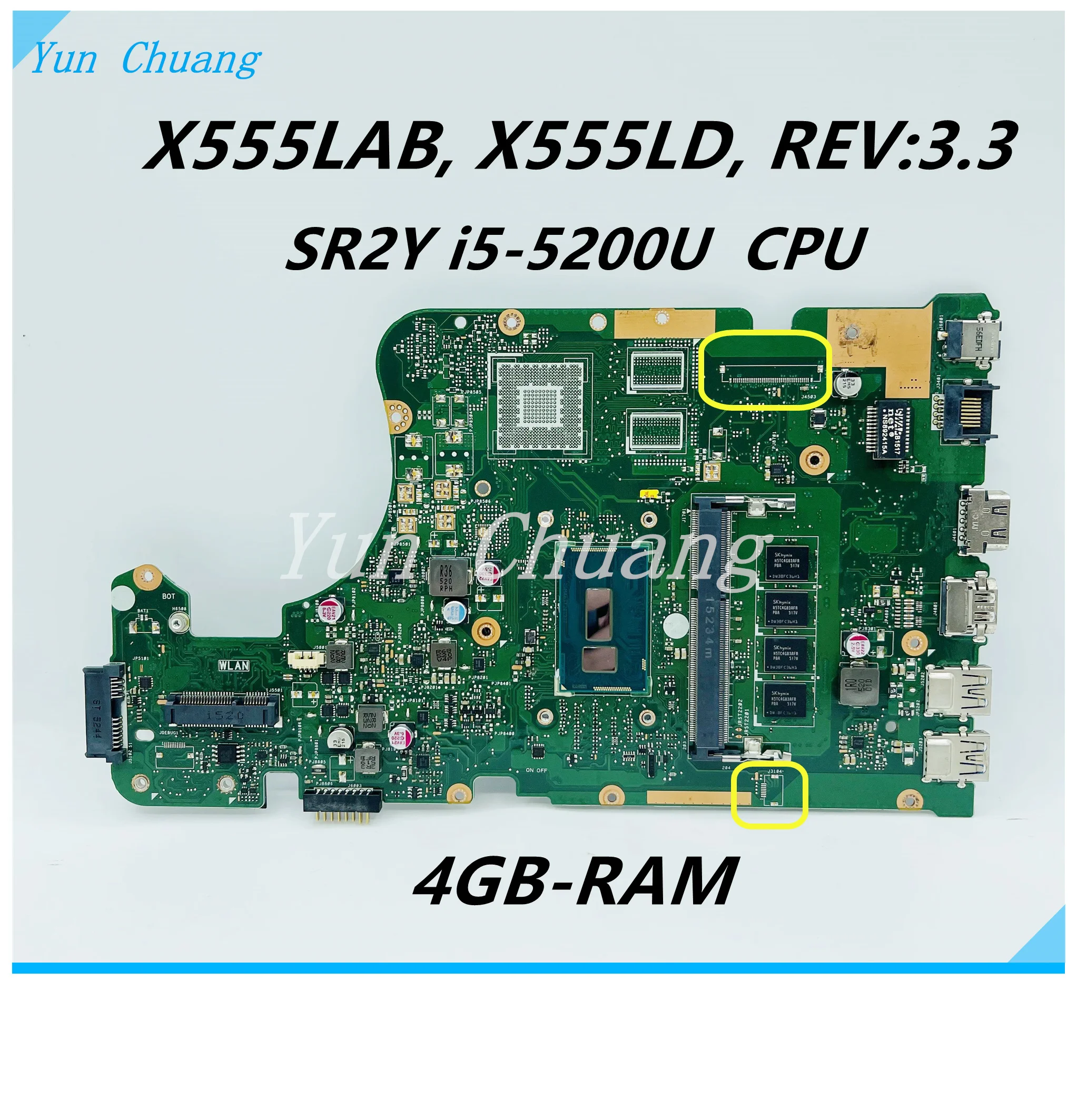 

X555LD REV:3.3 X555LAB Motherboard For Asus X555LD X555LJ X555LB X555LA X555L Laptop Motherboard Test Ok i5-5200U CPU 4GB-RAM GM