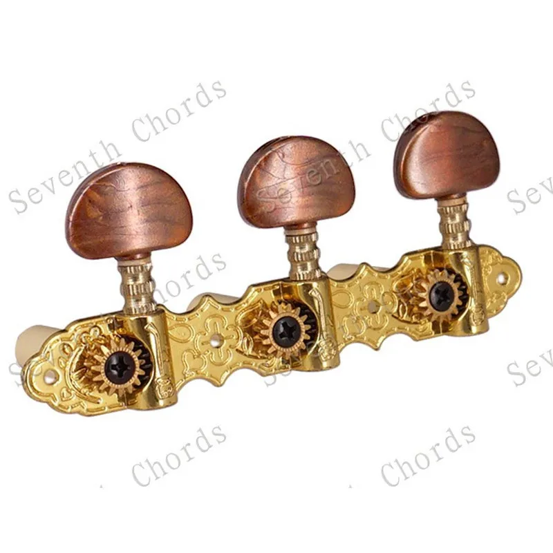 2 Stück Goldene Klassische Gitarren-Stimmwirbel Mechaniken mit Kaffeebraunen Halbrunden Knöpfen Gitarrenzubehör Teile – Detail 4