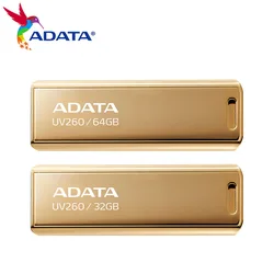 ADATA Metal USB Flash Drive UV260 Gold Memory Stick USB Pendrive 32GB 64GB Retractable Flash Disk Storage Disk For Computer