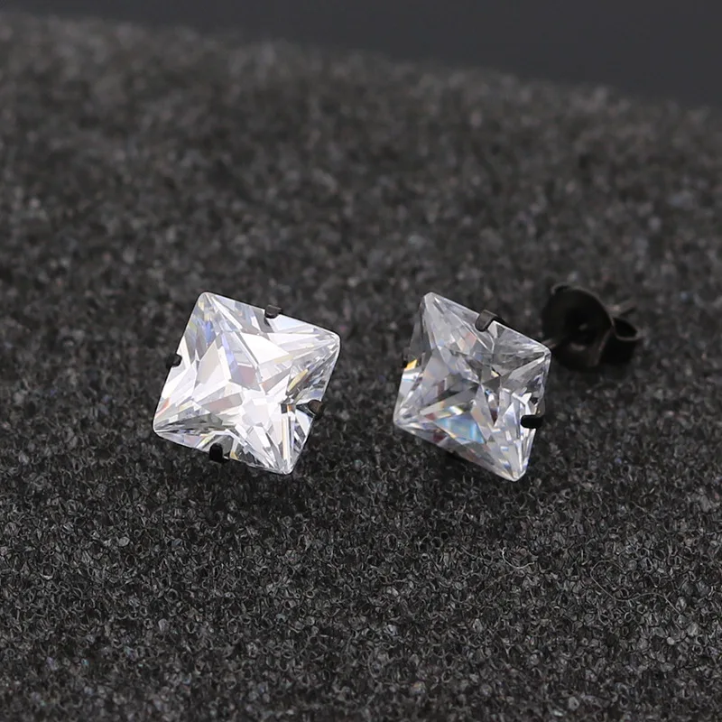 Size From 3mm To 8mm 316 L Stainless Steel With Square Clean Zircons Stud Earrings For Men And Women