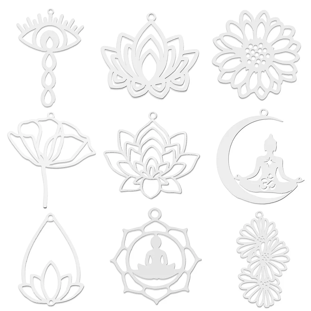 5pcs/lot 316 Stainless Steel Evil Eye Lotus DIY Earring Pendant Wholesale Jewelry Charms Angel Wing OM OEM Buddha Custom Daisy