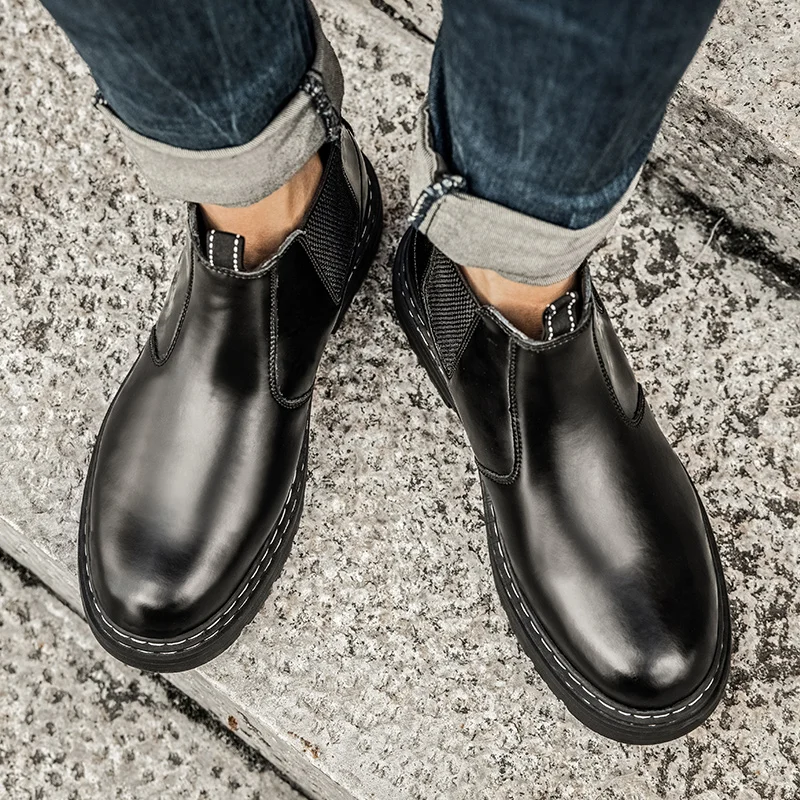 Modne męskie Chelsea Boots skórzane 2021 jesienne zimowe trendy grube podeszwie męskie botki wszystkie mecze Martin buty zimowe buty