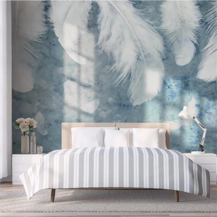 Custom wallpaper 3d photo mural papel de parede Nordic style wall simple and elegant mural blues feather living room wallpapers