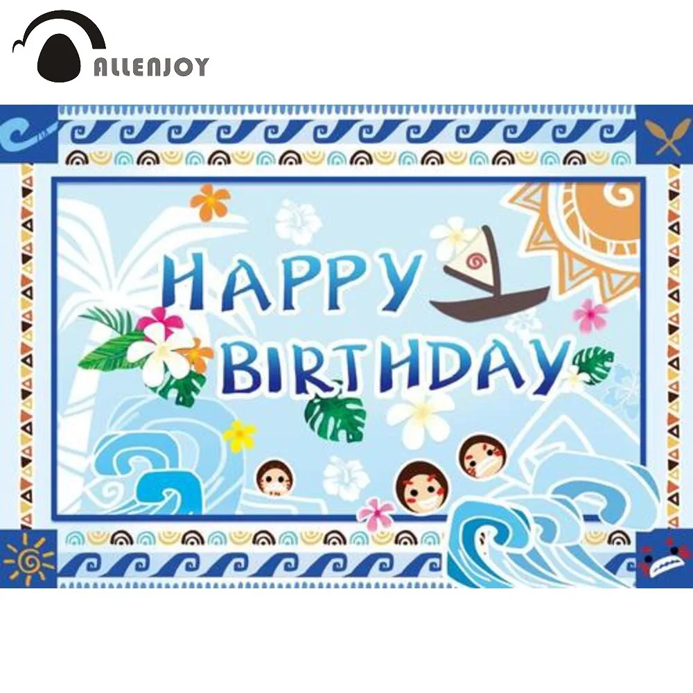 

Allenjoy Happy Birthday Beach Theme Backdrop Summer Sea Blue Waves Hawaiian Tropical Event Decor Banner Wallpaper Photo Zone