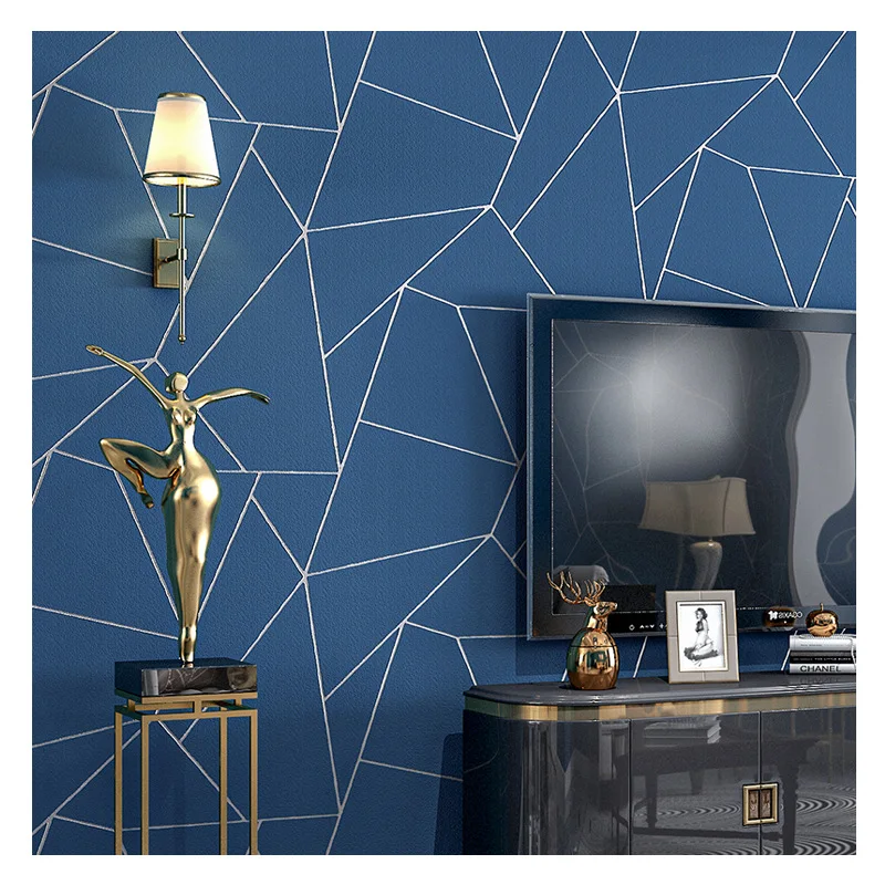 

Grey White Blue Geometric Wallpaper For Living Room Bedroom Modern Design 3D Embossing Stripes Triangles Pattern Wall Paper Roll