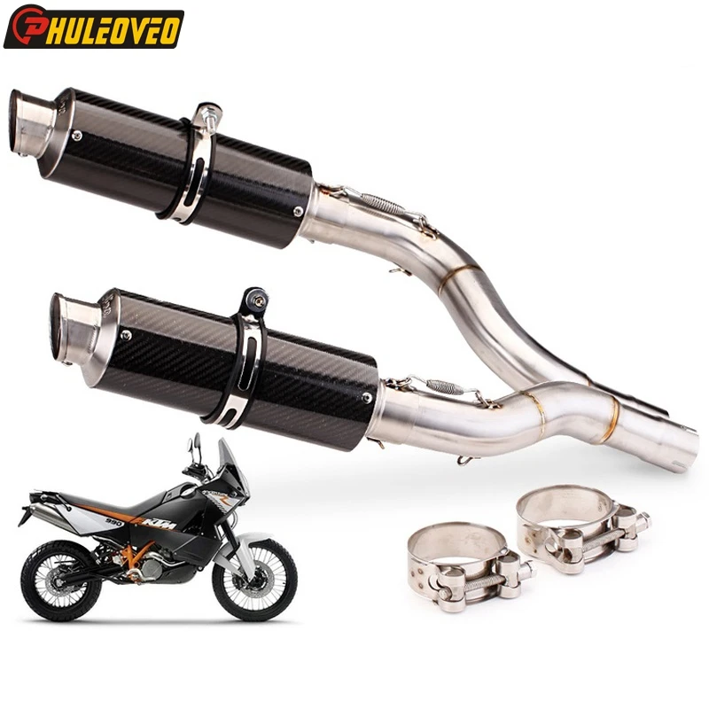 For KTM 990 Adventure 2006-2012 Motorcycle Exhaust System Middle Link Pipe with Carbon Fiber Muffler Pipe Escape for KTM 990 ADV