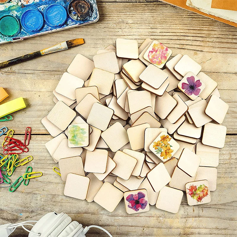 10-220MM Wooden Squares Unfinished Blank Board MDF Slices Cutouts for DIY Crafts Painting Coasters Pyrography Home Decorations