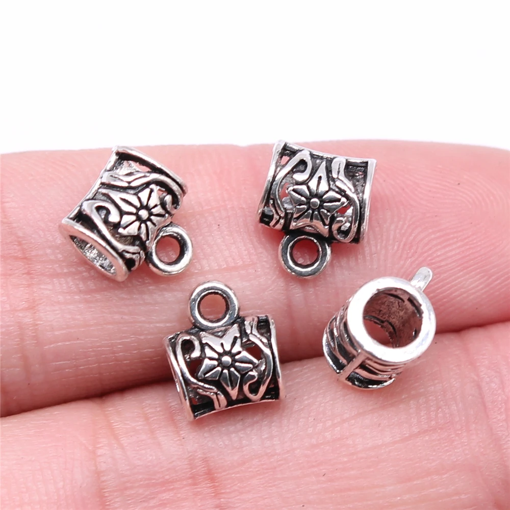 

WYSIWYG 40pcs 10x7x9mm Flower Bails Beads Charms Antique Silver Color Jewelry Findings Jewelry Accessories