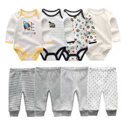 2022 baumwolle 6/8PCS Neugeborenes Baby Kleidung 0-12M Herbst Bodys + Hosen Jungen Baby kleidung Sets Volle Hülse Baby Mädchen Kleidung