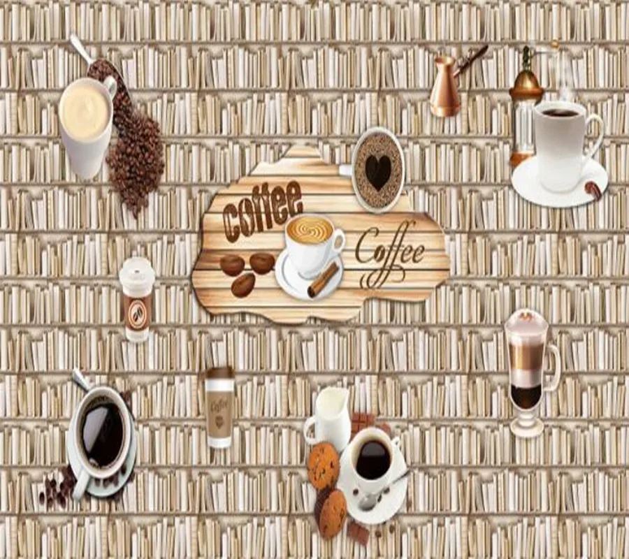 

Papel de parede Personality coffee book wall tooling 3d wallpaper,beer house kitchen mural