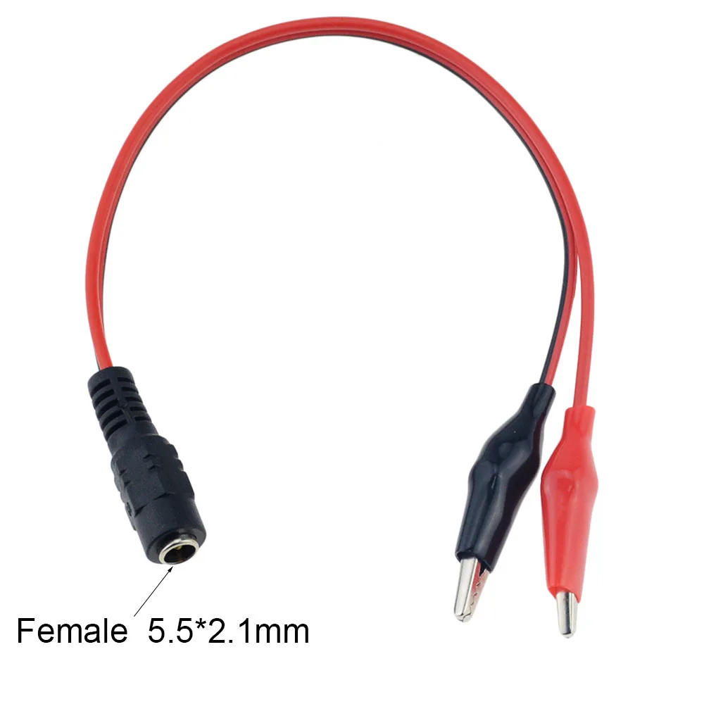 Clipe de jacaré 2 para 1 macho ou fêmea, conector de tomada de alimentação dc de 25cm, fio dc de 5.5*2.1mm, clipes, condutas de teste de crocodilo, 1 peça