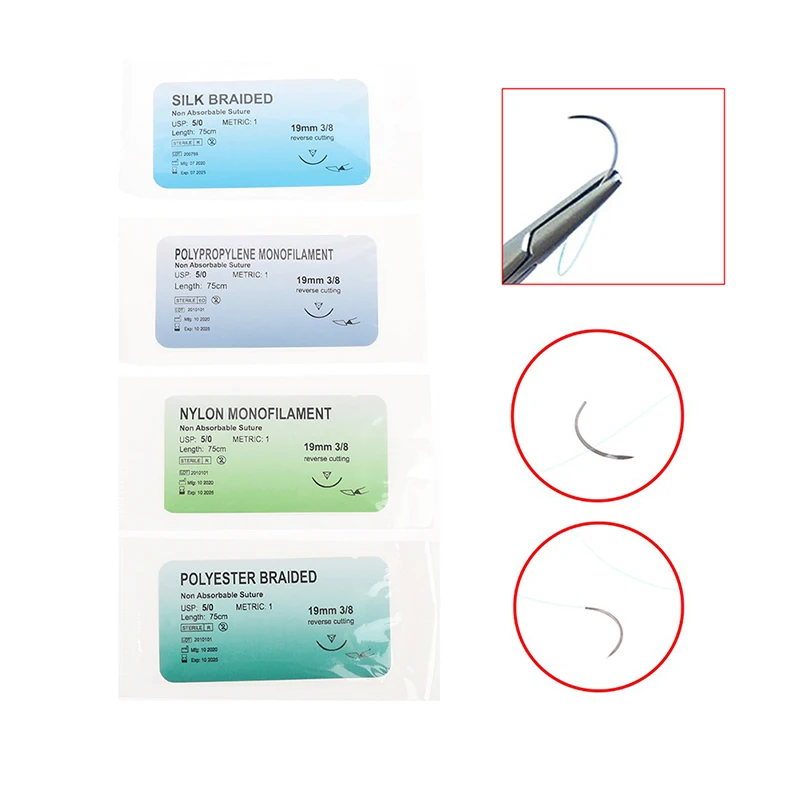 6/12Pcs/bag 5.0 Medical Needle Suture Nylon Monofilament Thread Surgical Practice Kit Teaching Demonstrations Exercises