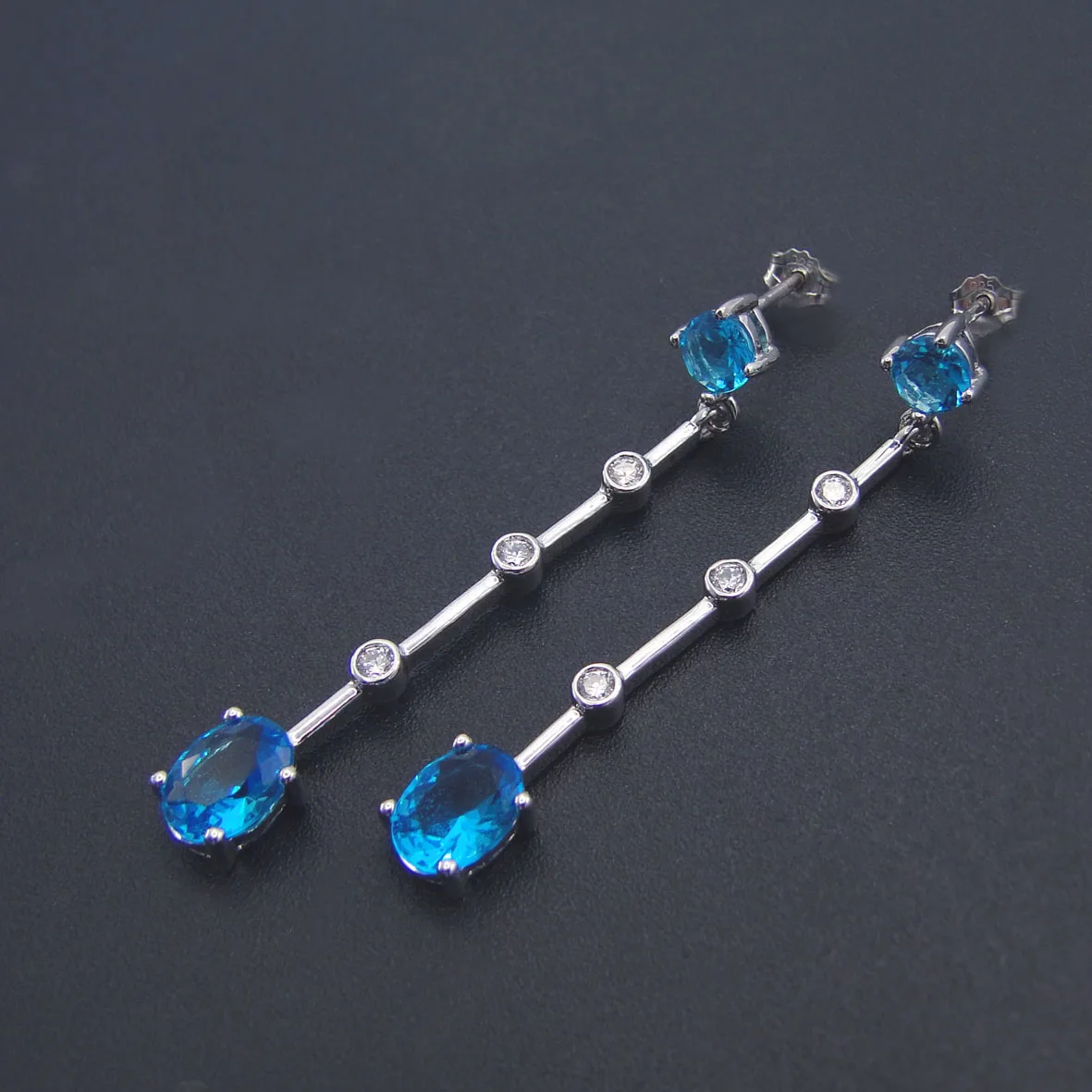 Matched Blue Zircon Gold Princess Dangle Earrings at 1stdibs