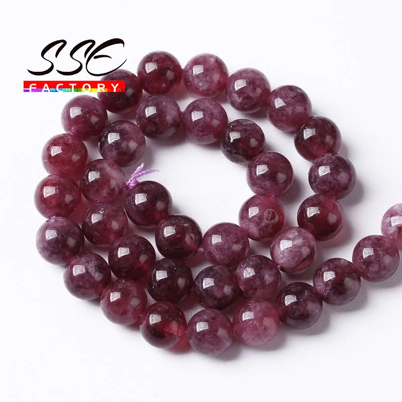 Natural Purple Lepidolit Beads Purple Angelite Stone Round Loose Beads For Jewelry Making DIY Bracelets Accessories 6 8 10mm 15\