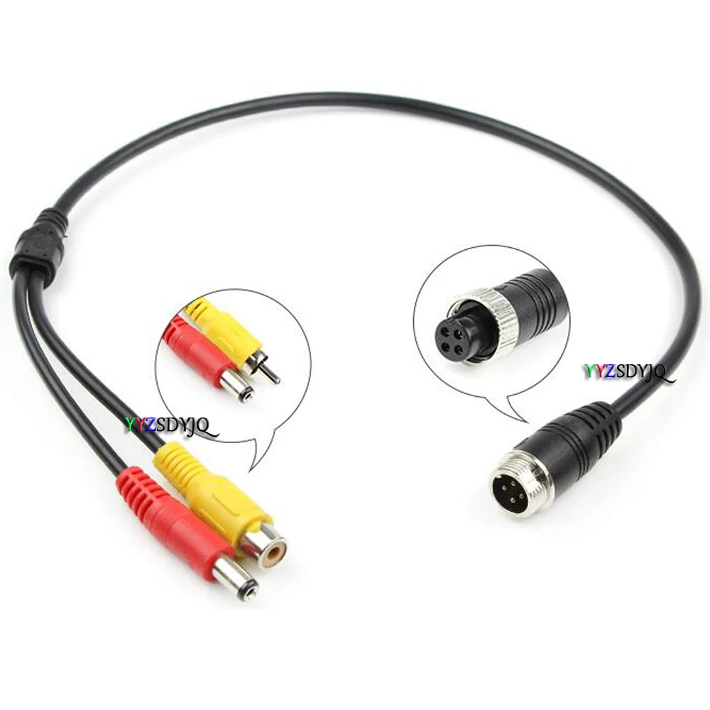 Cable de vídeo de 4 pines para cámara de visión trasera de coche, cabeza de aviación a RCA hembra DC macho, conectar Monitor de coche, DVD, asistencia de aparcamiento