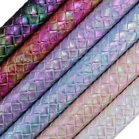 30x132cm Roll Rainbow Big Weave Faux PU Sythetic Red Pink Leather Fabric For Handbags DIY Home Decorative  BH450
