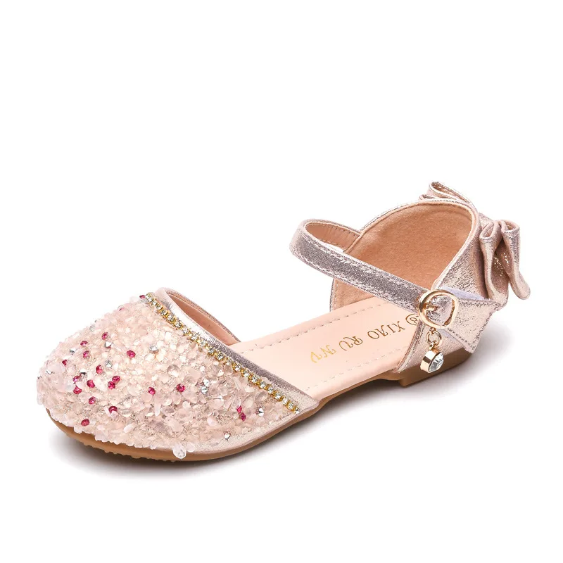 2021 dziecięce buty do tańca skórzane lato na małą kokardka dziewczęca sandały na imprezę moda Rhinestone Kids Princess Shoe 2 3-10 lat