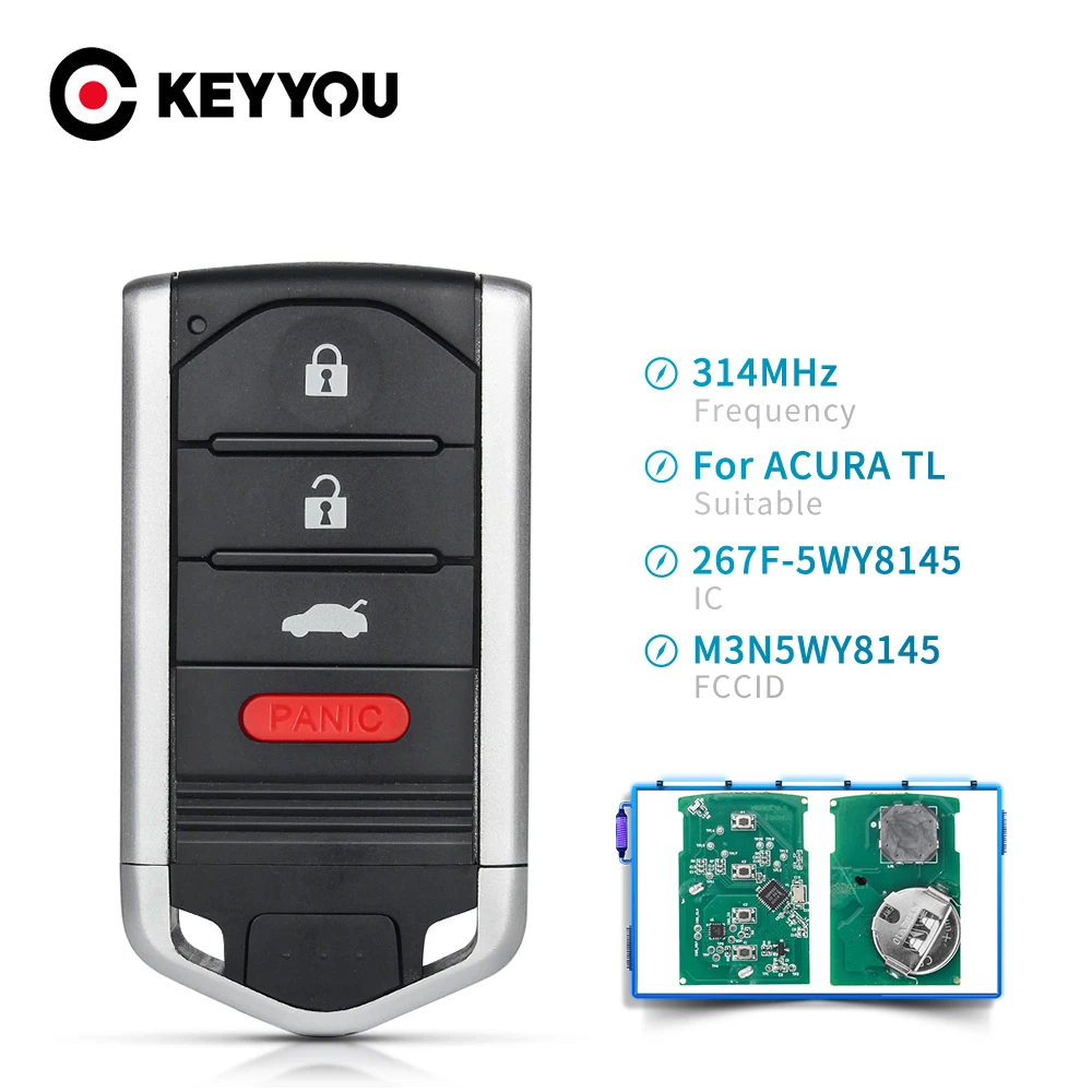 

KEYYOU 314Mhz Smart Remote Car Key Fob For Honda Acura ZDX TL 2009 2010 2011 2012 2013 2014 M3N5WY8145 267F-5WY8145 4 Buttons