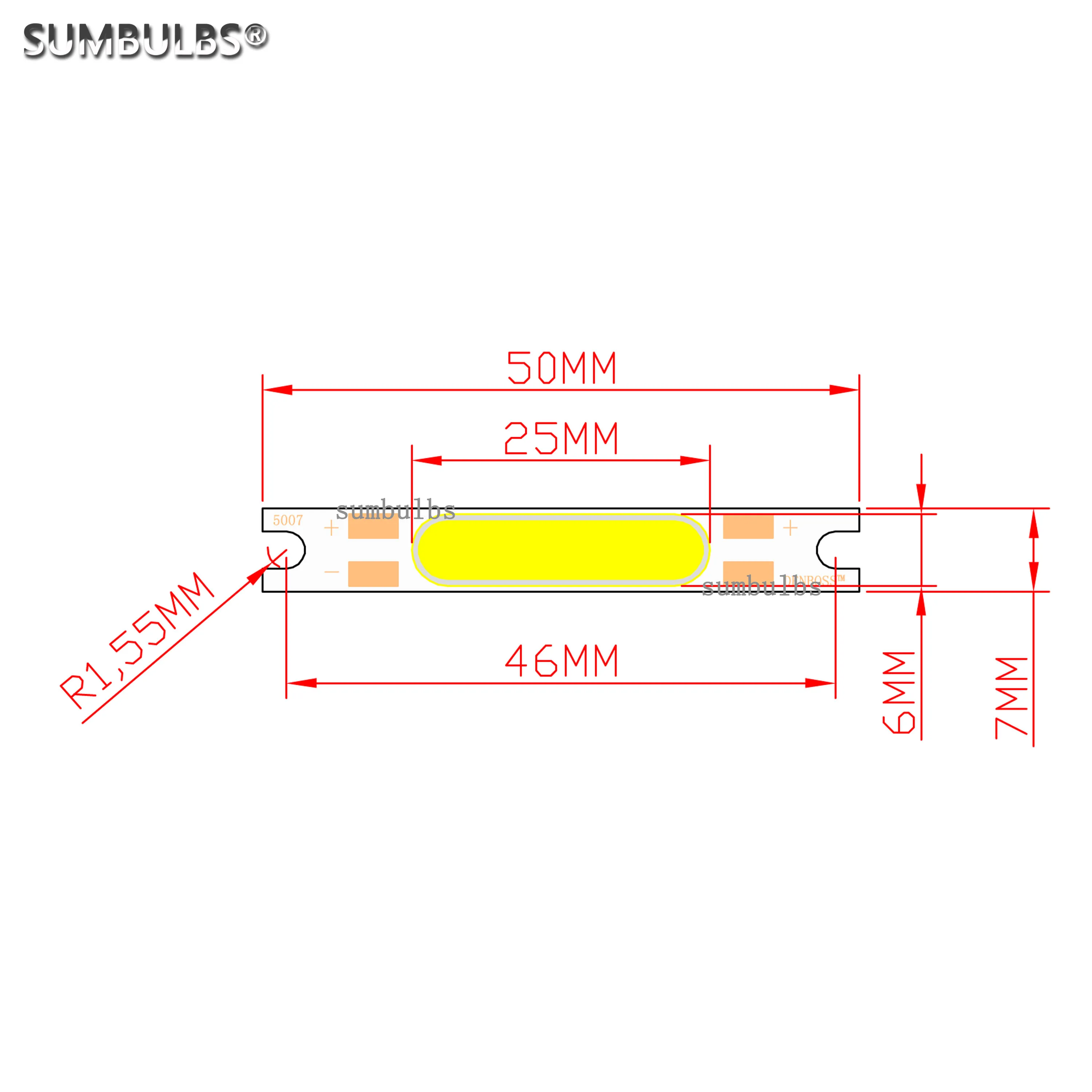 50*7Mm 3W Dc 9V 300mA Ingang Led Cob Bar Strip Lichtbron Emitting Diode Warm natuurlijke Koud Wit Voor Diy Wandlampen Verlichting