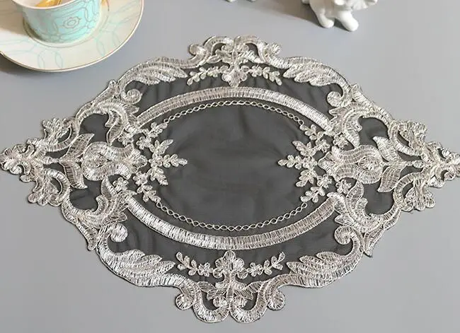 NEW lace oval embroidery table place mat cloth tea coaster placemat kitchen Christmas wedding Table decoration and accessories