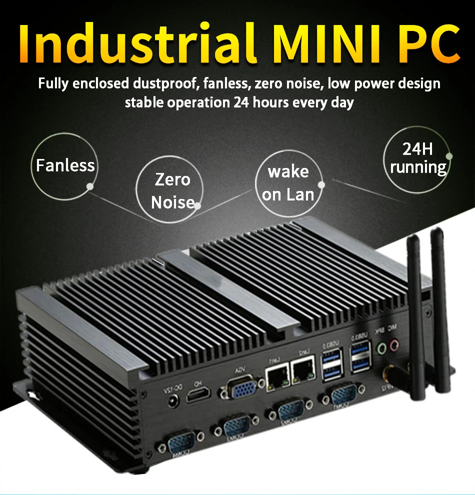 Industrial Computer Dual Lans Mini PC Windows XP/7/10 Intel i5 3317U 1037U 4*RS232 COM Desktop Fanless MiniPC 300M Wifi HDMI+VGA