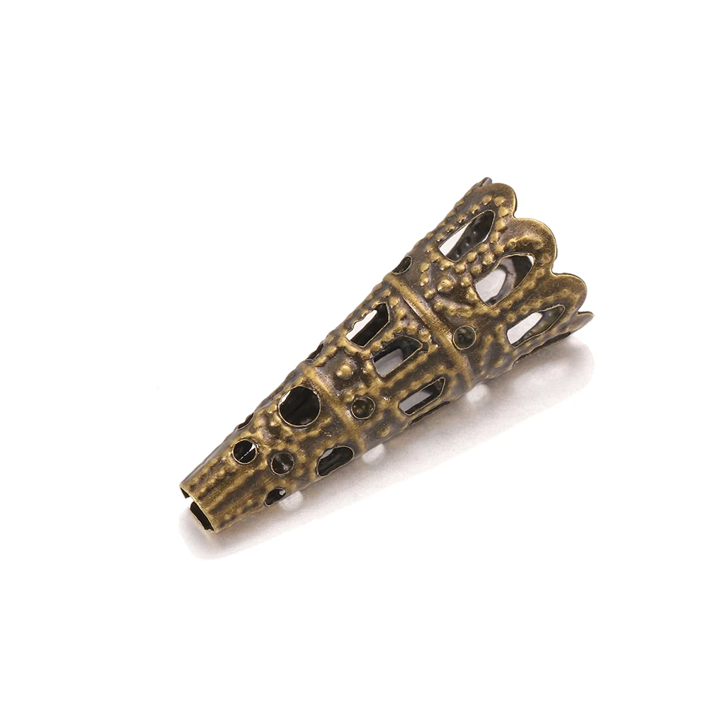 50pcs/lot Alloy Bugle Cone Filigree End Caps Beads Pendulum pendant For Necklace Spacer DIY Jewelry Making Supplies Findings