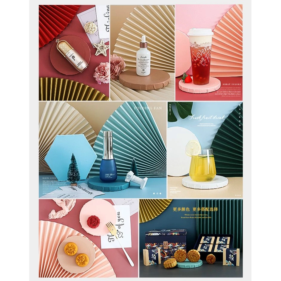 Hot Sales Paper Folding Fan 13 Colors Background Paper Decoration Photo Background Photography Shooting Props