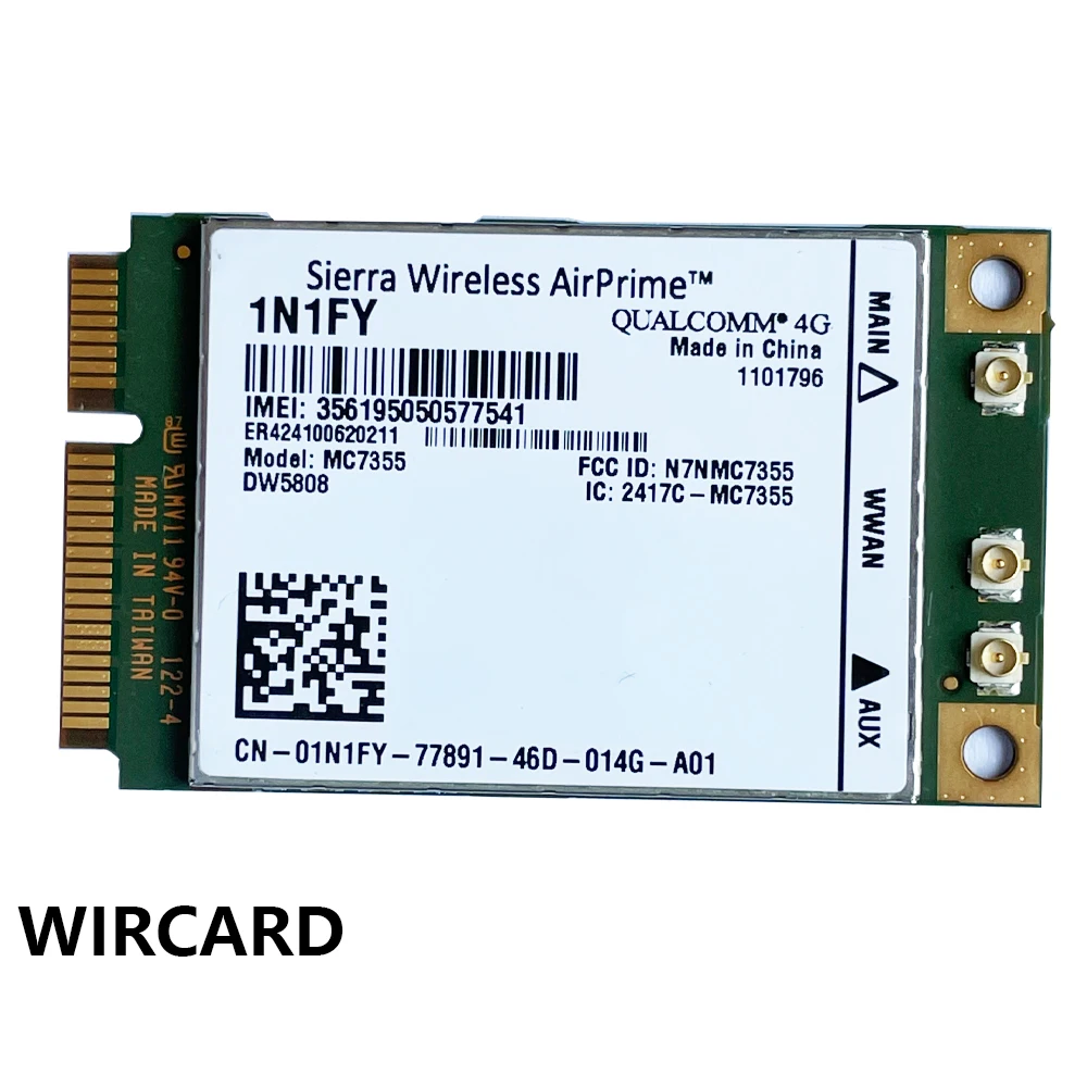 وحدة جديدة طراز MC7355 PCIe LTE / HSPA + نظام تحديد المواقع 100Mbps بطاقة 1N1FY DW5808 4G للكمبيوتر المحمول من Dell 1900/2100/850/70