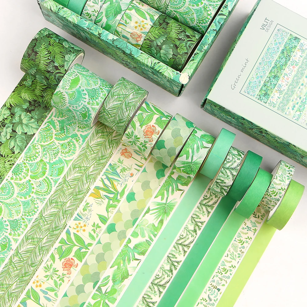 12 Roll/set Groene Plant Washi Tape DIY Decoratieve Plakband Sticker Scrapbooking Dagboek Afplakband Briefpapier