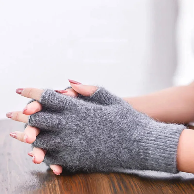 

Korean Half Finger Touch Screen Driving Gloves Women Winter Plus Velvet Thick Cashmere Wool Knit Fingerless Writing Mittens S91