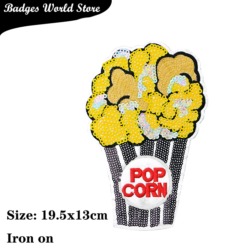 Cartoon Decorative Fries Ice cream Popcorn icon Embroidered Applique Patch For DIY Iron on Badges Stickers on backpack,clothes